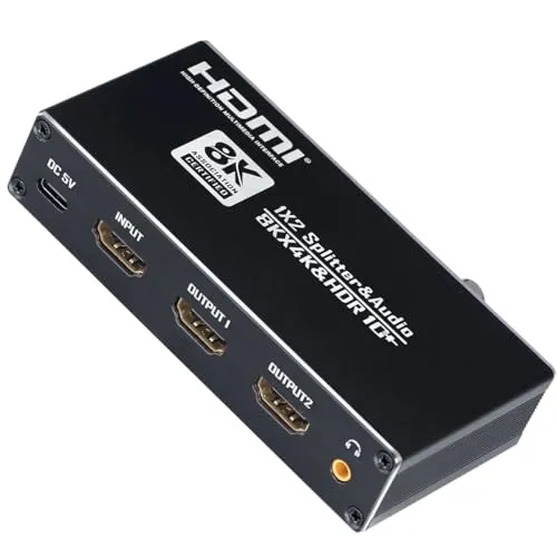 ELEVIEW HDMI 音声分離器 8K 60Hz 4K 120Hz 分配器 スプリッター 1入力2出力 (音声出力：光デジタル 3.5mmステレオ)｜PS5/Nintendo Switch2などに対応 2画面 同時出力 HDMI2.1 音声分離 EHD