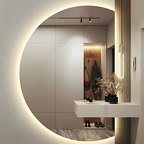 UkewEi 玄関ウォールミラー大きい半円壁掛け装飾ミラー84*120cm モダン照明LED全身鏡姿見鏡ライト付き化粧鏡三色照明モード 曇り止めバスルームミラー飛散防止省エネインテリア寝室トイレ用 (Color : Right cut, Size : 84
