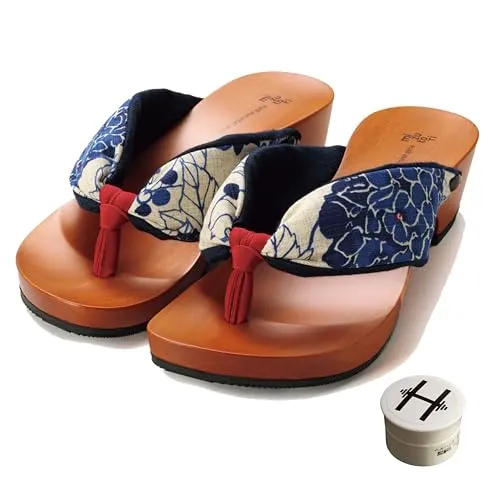 [mizutori] げたのみずとり hitete(ハイテテ) 洋服にも合うモダン下駄 KT-59 紫陽花／紺・ワイン 4.5cmヒール (オリジナルかかと保湿クリーム付き) 水鳥工業 (日本の靴のサイズ寸法, 大人, アルファベット, M)