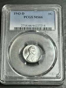 1943 D 1C リンカーン スチール ウィート セント ペニー PCGS MS66 見事なコイン (Slab2580)