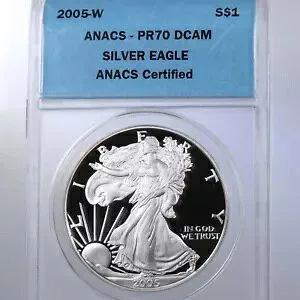 2005-W アメリカン シルバー イーグル S$1 ANACS 認定 PR70DCAM