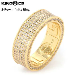 King Ice キングアイス ジルコニアストーン ホワイトストーン リング 指輪 ゴールド 5-Row Infinity Ring ステンレススティール ジュエリー アクセサリー 金メッキ 14K メンズ レディース 男女兼用 送