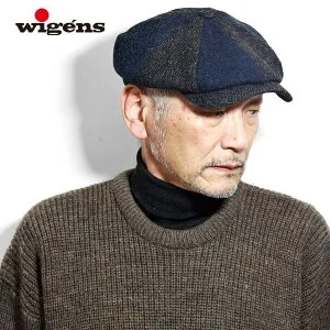 ＼クーポン利用で全品10%OFF／ メンズ 大きいサイズ 帽子 秋冬 シェットランド ウール パッチワーク ハンチング 送料無料 wigens 8方ハンチング キャスケット チャコール 40代 50代 60代 誕生日 プ
