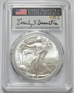 2021 T2 アメリカン シルバー イーグル $1 ダムストラ サイン入り 1オンス コイン PCGS MS 70 ファーストストライク