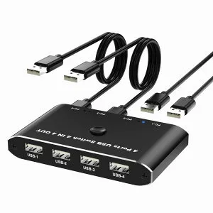 USB 切替器 4入力4出力 USB 切り替え器PC4台用 1台のプリンターを4台のパソコンで使用 パソコン 4台 キーボード 1台 マウス キーボード 切り替え USB セレクター USB スイッチャー PC 切替器4 USB-Aポ