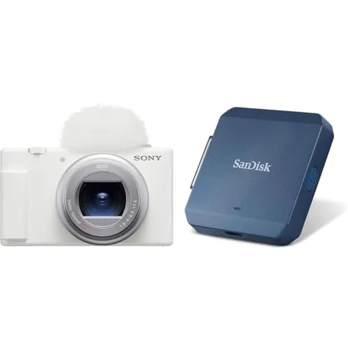 SONY(ソニー) コンパクトデジタルカメラ VLOGCAM Vlog用カメラ ZV-1II ボディ ウィンドスクリーン付属 18-50mm F1.8-4.0 ズームレンズ ホワイト ZV-1M2 W + SanDisk PRO-CINEMA CFexpr