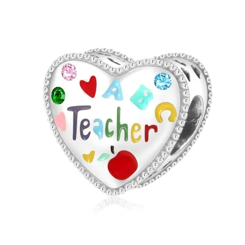 Artiyoo Teacher Charm 925スターリングシルバー チャーム レディース ブレスレットとネックレス ビーズチャーム ペンダント ジュエリー 家族や友人へのギフトに