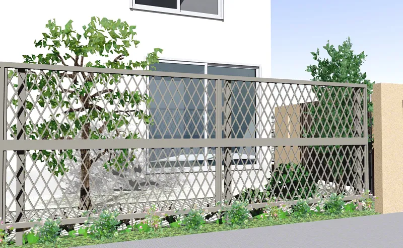 フェンス(工事費込み) ライシスフェンス 8型 ダイヤ格子 アルミ多段柱仕様[幅:1979.5mm 高さ:1200mm カラータイプ:シャイングレー] LIXIL リクシル | 外構 ガーデニング 置くだけ diy おしゃれ 160 1800 h1500 2m 高さ180 単品可 板 支柱 モダン シート つる フラワースタン