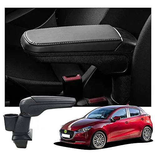【RUIYA】マツダ2 デミオ DJ系 専用 アームレスト 肘置き ドリンクホルダー MAZDA2 アームレスト コンソールボックス カップホルダー デミオ DJ 増設 収納 小物入れ 疲労軽減 貼り付け簡単 マツダ2 カスタムパーツ アクセサリー 多機能