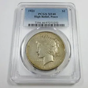 1921年 P PCGS XF40 - 高浮き彫り銀ピースダラー 1ドル米国コイン #57116A