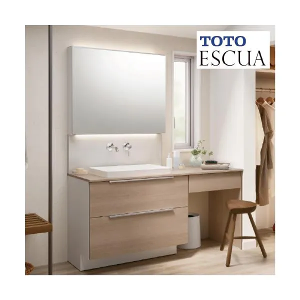 洗面化粧台 エスクア 間口1500mm TOTO [ESCUA07] ミラー一面鏡（自動・上下間接照明・調色機能付き） セットプラン メーカー直送