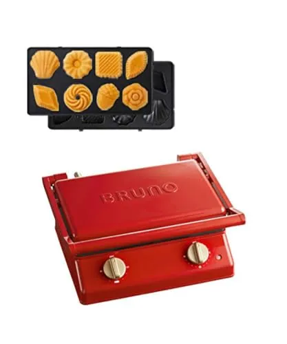 BRUNO ブルーノ グリルサンドメーカー ダブル 本体 プレート3種 (ホットサンド グリル ミニケーキ) レッド Red 赤 ホットサンドメーカー おしゃれ 電気 耳まで焼ける 朝食 パン 食パン タイマー付き プレート取りはずし可 BOE084-RD