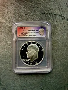 1972-S 1ドル プルーフ アイゼンハワー「アイク」銀貨 ICG PR 69+ DCAM オースティン サイン