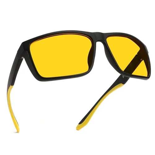 PRIVEL XXL サイズ 特大 159mm スポーツ偏光サングラス ビッグワイドヘッド メンズ TR90 アウトドア サイクリング ランニング 釣り, ラバーブラック | 偏光ナイトドライビングイエロー。, Extra Large Fit