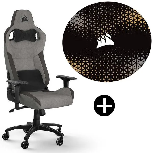Corsair T3 RUSH Gray/Charcoal V2 (CF-9010056-WW) グレー/チャコール ゲーミングチェア + Corsairチェアマット セット