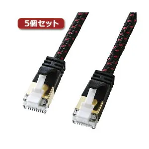 5個セット つめ折れ防止カテゴリ7細径メッシュLANケーブル 配線 KB-T7ME-02BKRX5 高い耐久性 頑丈 で持ち運びに便利なスリムメッシュ採用の10G対応CAT7LANケーブル 配線 5個セット ケーブル 断裂防