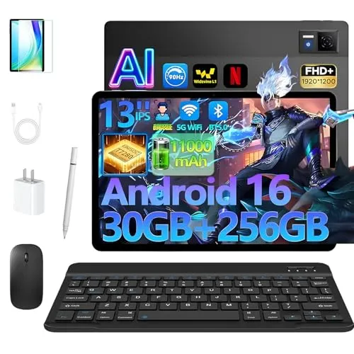 【Android16 13インチタブレット】U13 セット版 Android 16 タブレット、Unisoc T7280 8コアCPU、32GB RAM+256GB ROM+1TB拡張、FHD+ 1920x1200解像度 90Hz大画面、Widevine