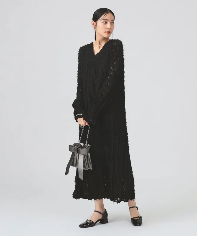フリンジ ジャカード クリンクル ワンピース ワンピース WOMEN BLACK ONE SIZE