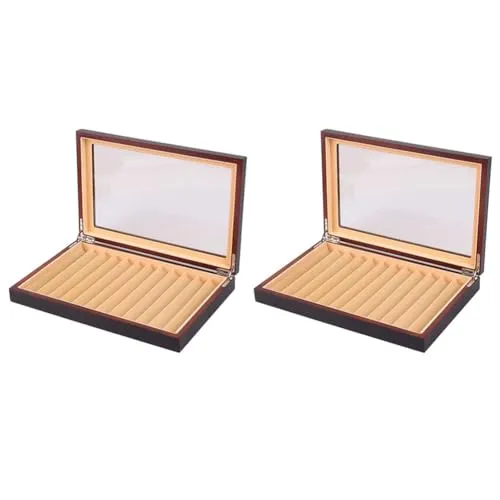 Lychae 2X 12グリッド 木製ペンディスプレイケース収納 高級万年筆ケース 透明窓ペンボックスコレクションオーガナイザー 黒檀