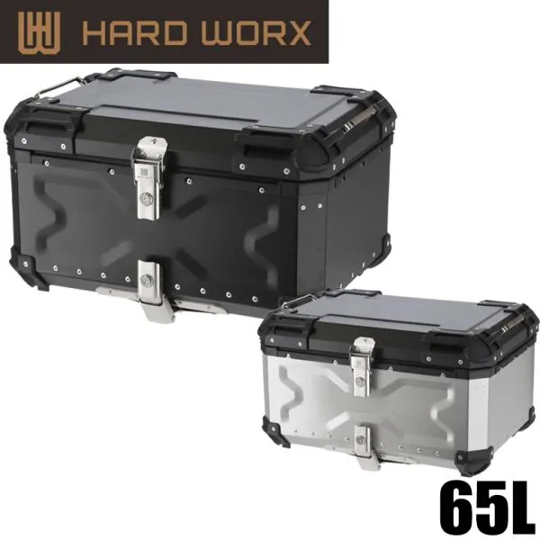 バイク用品アルミパニアケース 65L 大容量 防水 SILVER/BLACK HARDWORX ハードワークス アルミトップケース65L HXNE65 取寄品