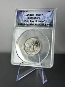 2011 D ゲティスバーグ クォーター ANACS MS67 発行初日 ATB 25C