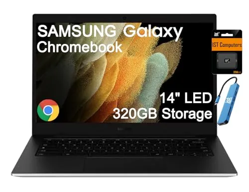 Samsung Galaxy Chromebook Go ノートパソコン (14インチ LED、Intel Celeron N4500、384GBストレージ (128GB eMMC + 256GB SDカード)) 自宅&学生、12時間バッテリー、こぼれ防止