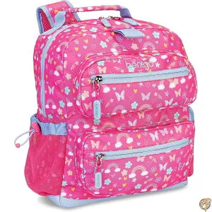 【5日最大1500円クーポン】Bentgo Kids Backpack - Lightweight 14 in Unique Prints for School, Travel, & Daycare Roomy Interior, Durable Water-Resistant Fabric, Loop Lunch Bag (Rainbows)