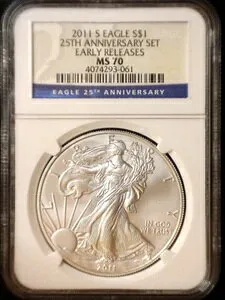 2011 S シルバーイーグル 25周年記念セット NGCによるグレード MS 70 アーリーリリース