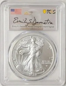 2024年 アメリカン シルバー イーグル PCGS MS70 FDOI ダムストラ シグネチャー - E132