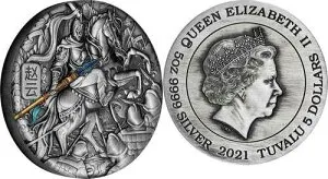 2021年 ツバル 5オンス シルバー 中国戦士神 趙雲 カラーアンティークコイン