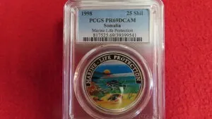 1998年 アフリカ ソマリア 海洋生物保護 25シリング 銀貨 PCGS PR69 PF69