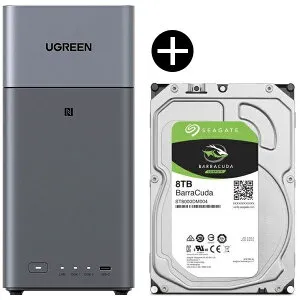 【国内正規店】【HDDセット】 UGREEN DH2300 NASync NAS 2ベイ + Seagate ST8000DM004 ハードディスクセット 8TB ネットワークHDD スマホ連携 写真バックアップ 初心者向け NFCワンタッチ接続