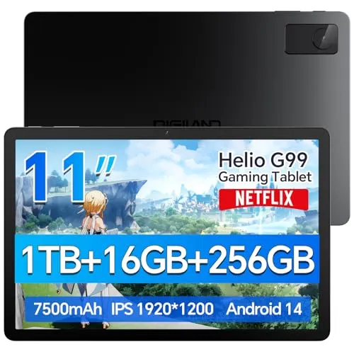 DigiLand Tab M11 PRO 11インチ ゲーミングタブレット ? Android 14 OS、MediaTek Helio G99 オクタコア、16GB RAM+256GBストレージ、FHDディスプレイ、10時間バッテリー、8MP+13MP、