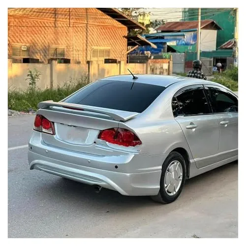 リアスポイラー に適合する シビック 2006 2007 2008 2009 2010 2011 4DR セダン LED ライトリアトランクウイングスポイラー リアウィング(銀)