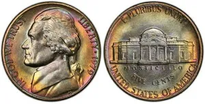 1979年 ジェファーソン ニッケル 5セント PCGS MS65 魅力的な虹色調