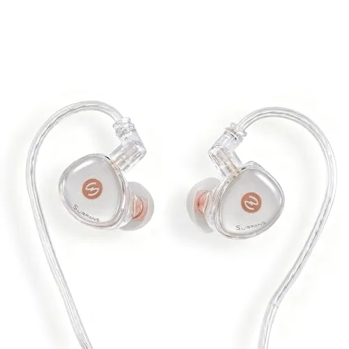 Surfans M10 Hi-Res Wired In-Ear Monitor Headphones, 1DD+1BA Hybrid Driver IEM Earphones, Dynamic + Balanced, 3.5mm Plug, Silver-