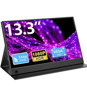 EVICIVモバイルモニター13.3インチ超薄型超軽量ゲーミングポータブルモニター1920x1080フルHD16:9比率100%sRGB広色域人気モバイルディスプレイ非光沢IPS保護カバー付属VESA対応Type-C
