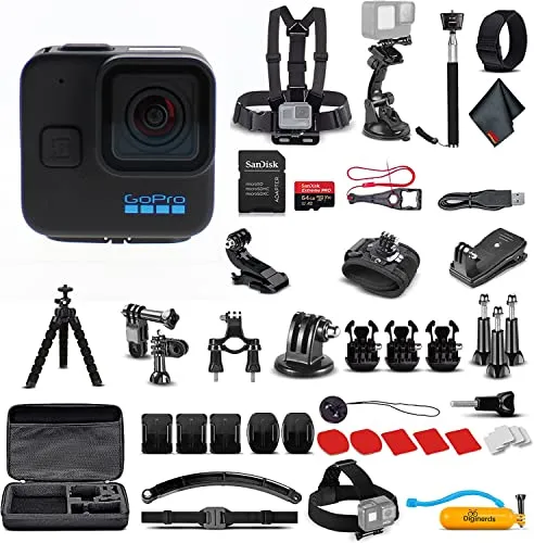 GoPro HERO11 (Go Pro Hero11) ブラック ミニ - 5.3K Ultra HDビデオ付き防水アクションカメラ、24.7MP写真、1/1.9インチセンサー、安定化+50-in-1アクセサリーキット+64GBカードなど。