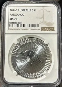 2016P S$1 オーストラリア カンガルー - 1オンス シルバー .9999 ファイン ~ NGC MS 70