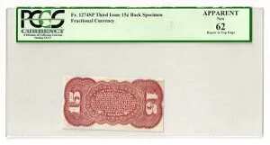 Fr#1274SP 15セント グラント・シャーマン第3版 フラクショナル、裏表紙、PCGS 62