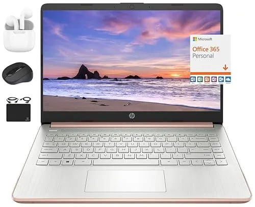 HP 2024 14インチ ノートパソコン 薄型 軽量 学生向けビジネス、クアッドコア Intel N4120、8GB RAM、256GB (128GB eMMC+ 128GBカード)、1年間のOffice 365、ウェブカメラWiFi、Windows 1