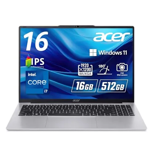 Acer ノートパソコン Aspire Lite インテル Core i7 1355U 16GBメモリー 512GB SSD 16インチ WUXGA 16:10 IPSパネル 1.82Kg 8時間駆動 200万画素 Webカメラ スライドカバー付 WiFi