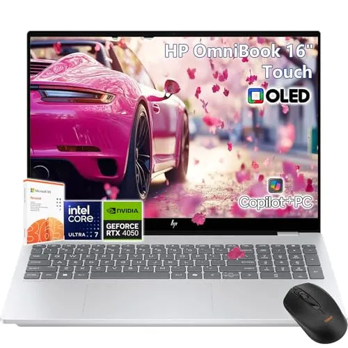HP OmniBook 7 タッチスクリーンノートパソコン ビジネス - Intel Core Ultra 7 255H - 16インチ OLED ディスプレイ 120Hz - 32GB RAM -1TB SSD - バックライトキーボード - ビデオ編集