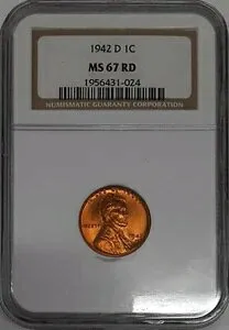 1942-D リンカーン・ウィート・セント 1セント NGC MS-67 RD (B)