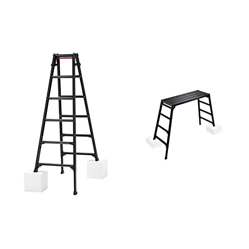 長谷川工業(Hasegawa) BLACK LABEL 伸縮式はしご兼用脚立(ワンタッチバー付) RYZB-18 (1.61~1.92m) (10139) 6段 (1.61~1.92m) & BLACK LABEL 脚部伸縮足場台 DRSWB-1200 (