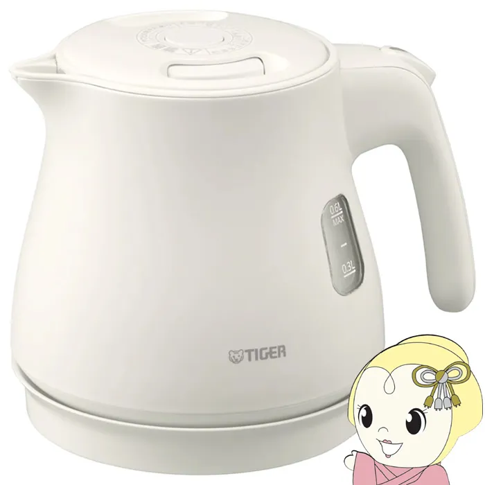 タイガー魔法瓶 TIGER QUICK＆SAFE＋ 蒸気レス電気ケトル 0.6L マットホワイト PCV-A060-WM/srm