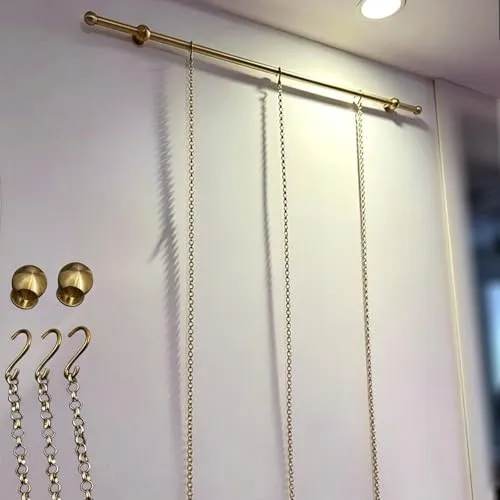 ビンテージ風 真鍮ワイヤー式吊り下げレール - 絵画用 壁掛け ギャラリーレール チェーン＆Sフック付き 絵画吊りシステム 油絵 重い額縁 鏡 対応 壁掛けアートディスプレイ 油絵 写真立て 鏡 対応 住宅・別荘・ギャラリー向け(1.70m (66.9in