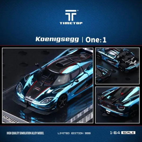 予約 TT644818 TimeTop x Time Model 1/64 ケーニグセグ Koenigsegg One 1 リアカバー開閉 Metallic Ice Blue