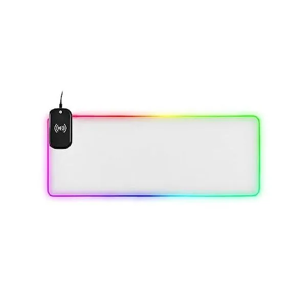 White RGB Mouse Pad with Wireless Charging, Extended Large Gaming Mouse Pad with 15W Fast Charging, 14 Colors LED Light, Non-Slip Mouse Mat f_並行輸入
