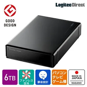 ロジテック HDD 外付け 6TB 国産 省エネ静音 PC / テレビ録画用 4K録画 大容量 ハードディスク TV 3.5インチ PS4 / PS4 Pro 対応 USB3.1(Gen1) / USB3.0 【LHD-EN60U3WS】